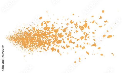 Flying biscuit crumbs, pile on white background, vector illustration, biscuit debris, crumbs in motion, snack explosion, food mess, kitchen scatter, baking texture, crumb particles.