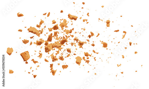 Flying cookie isolated, pile cake crumbs, vector illustration, sweet treats, baking concept, food photography, confectionery design, dessert crumbs, food art, delicious snack.