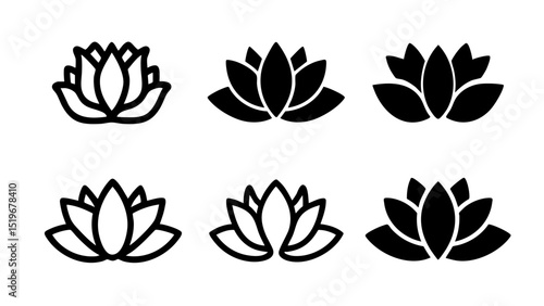 lotus flower set vector icon black silhouette yoga symbol spiritual logo design