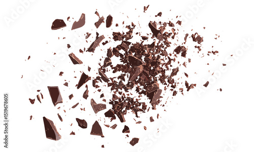 Chopped chocolate pile isolated on white, vector illustration, top view, milled chocolate, sweet indulgence, dessert ingredients, food photography, chocolate texture.
