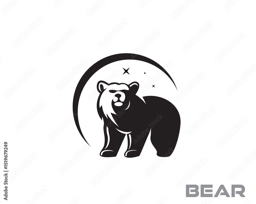 Obraz premium silhouette stand bear at circle moon with star logo design template illustration inspiration