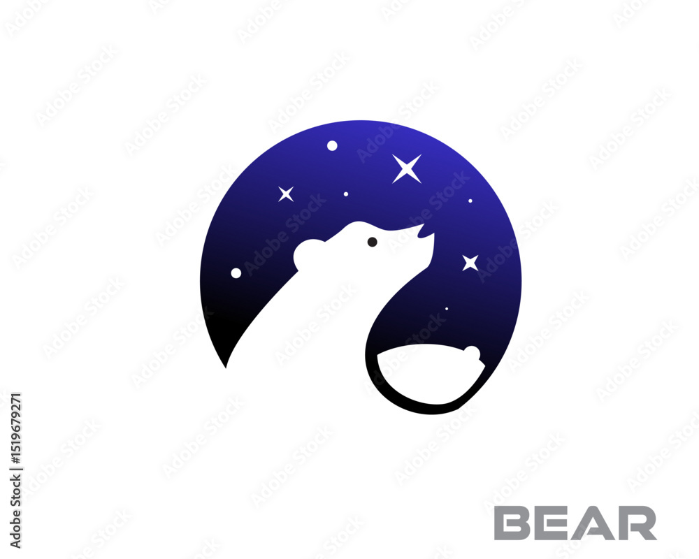 Naklejka premium bear at circle blue star sky night logo icon symbol emblem logo design template illustration inspiration