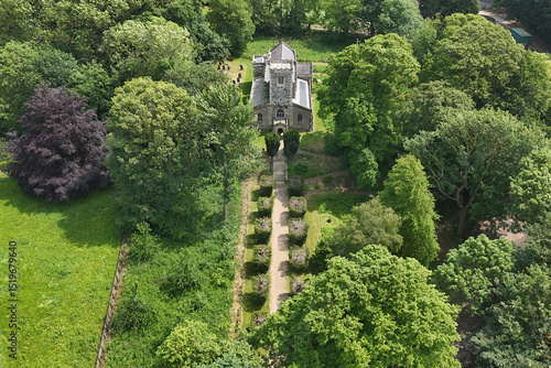 aerial view of All Saints Church church of England place of worship, Rectory Road.  Roos. East Yorkshire 