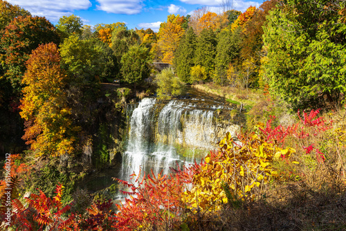 The Webster's Falls view along Spencer Gorge hiking trail in Hamilton, Ontario, Canada. Autumn Season.