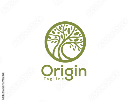 circle oaks tree art logo icon symbol design template illustration inspiration