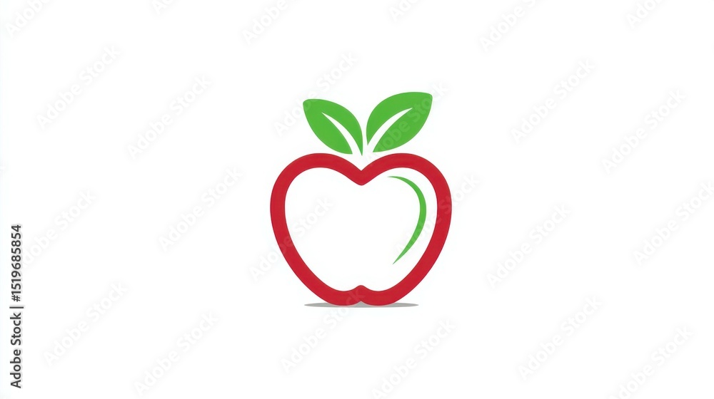 Fototapeta premium Red apple with green leaves representing health and nature