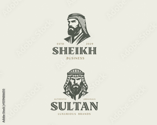 Arabic sultan with beard and turban man logo template for business