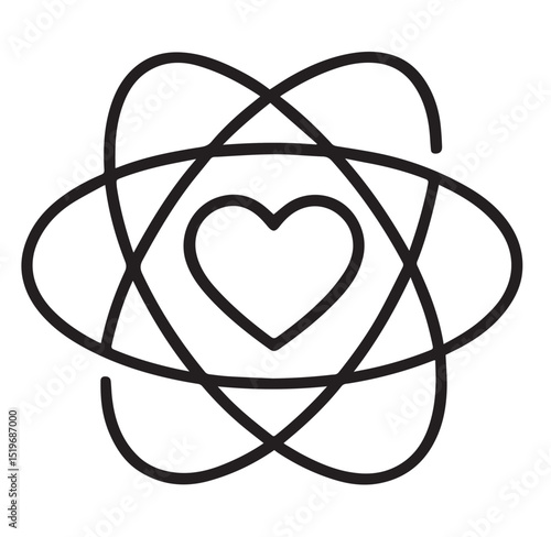 Atomic Heart Love Icon – Science and Emotion Line Art Symbol