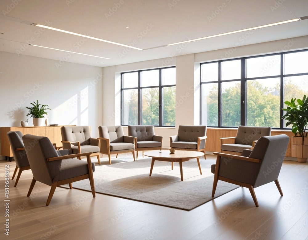 Fototapeta premium Therapy session room interior, professional counseling space, mental health support, comfortable environment