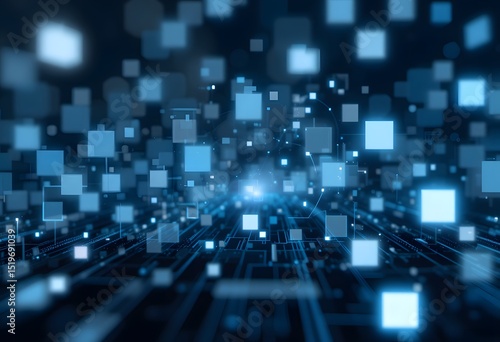 Modern Tech Background, Subtle Glowing Squares, Dark Blue And Light Grey Hues, A Visually Appealing Choice For Tech Project Aesthetics. Suitable For Various Projects, Great Option For Presentations.