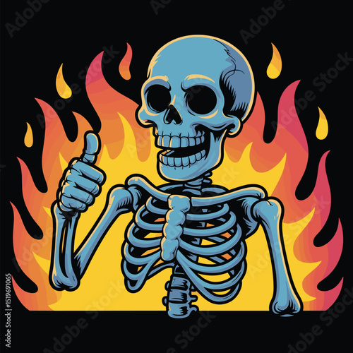 Skeleton giving a thumbs up in flames