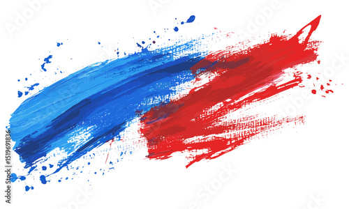 Grunge brush strokes, red and blue oil paint, isolated, abstract vector illustration, paint splatter, artistic brush strokes, modern wall decor, vibrant paint texture, grunge painting.