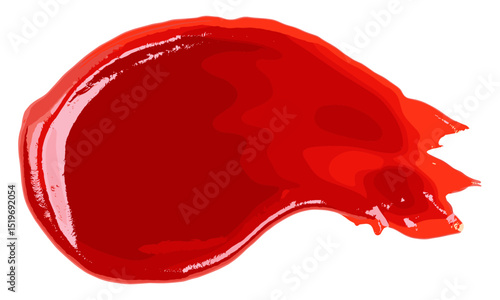 Red ketchup spilled isolated on white background, tomato puree texture, vector illustration, food stain, organic ketchup, sauce spill, fresh tomatoes, culinary background, cooking texture.