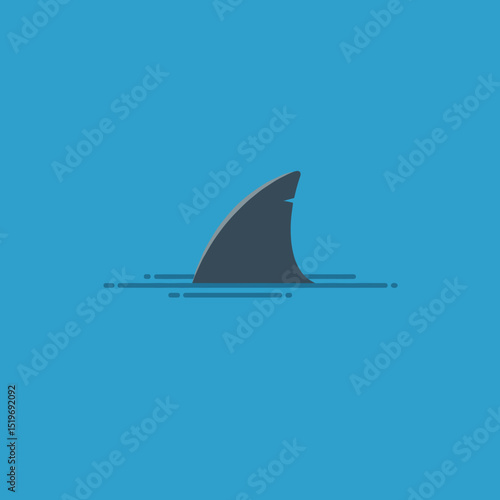 A sleek shark fin emerges from calm blue waters, signaling a serene oceanic scene