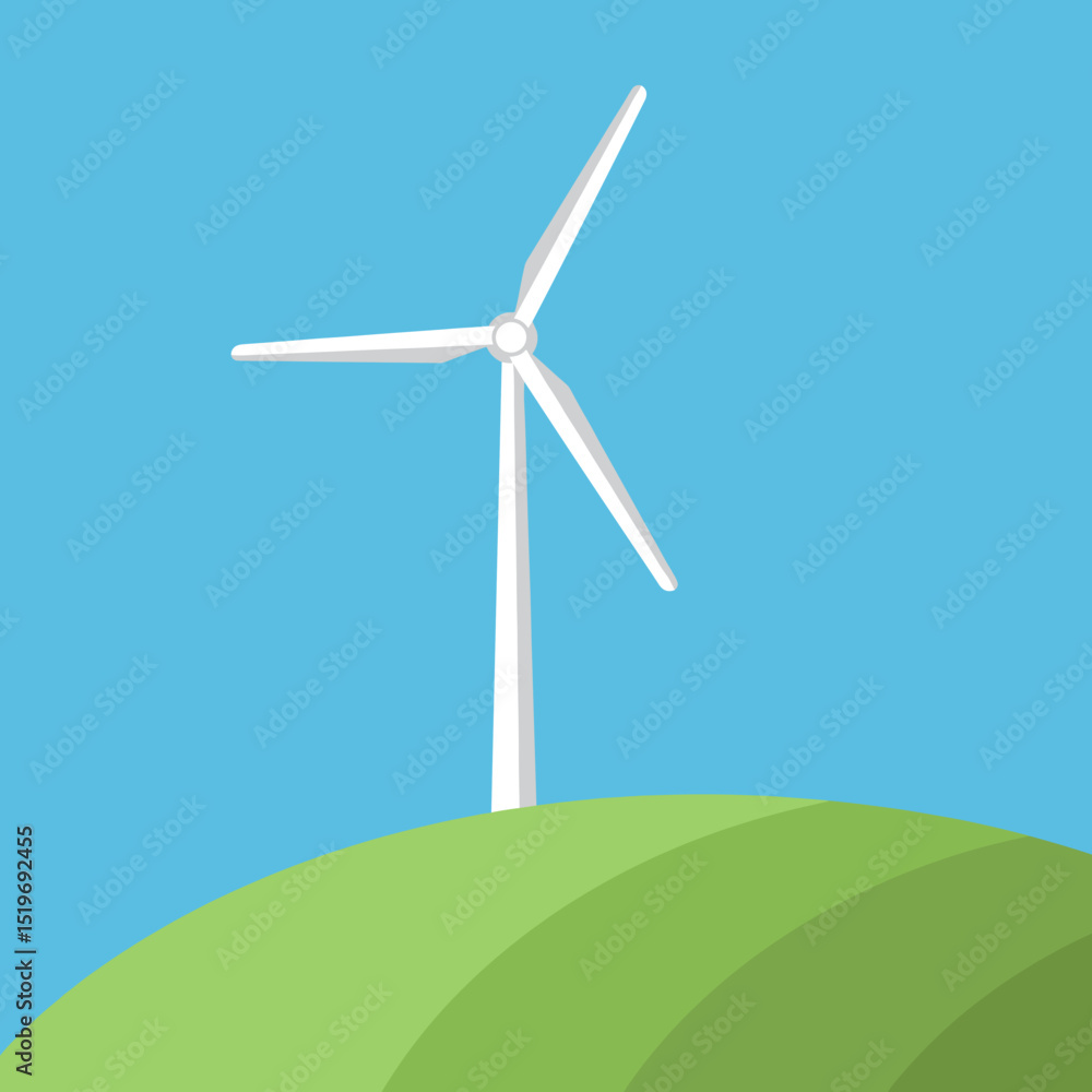 Fototapeta premium A modern wind turbine stands against a clear blue sky, symbolizing renewable energy
