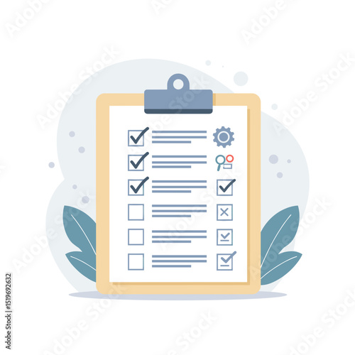 A checklist on a clipboard with checkmarks, symbolizing task completion and organization