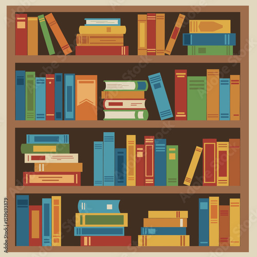 Colorful bookshelf filled with various books, showcasing a cozy reading environment