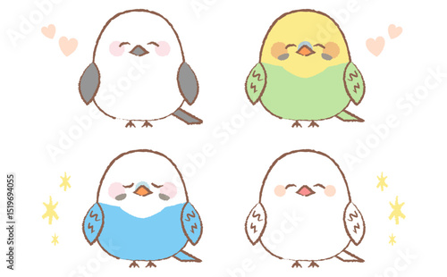 かわいい小鳥の手描きイラストセット