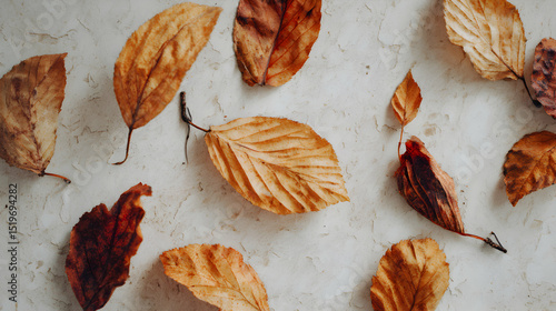 Autumn's Embrace Fallen Leaves on Textured Background Displaying Seasonal Transition and Natural Beauty