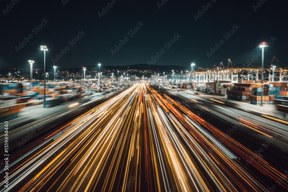 Obraz premium Abstract Cosmic Blend of Glowing Light Trails in a Nighttime Urban Environment