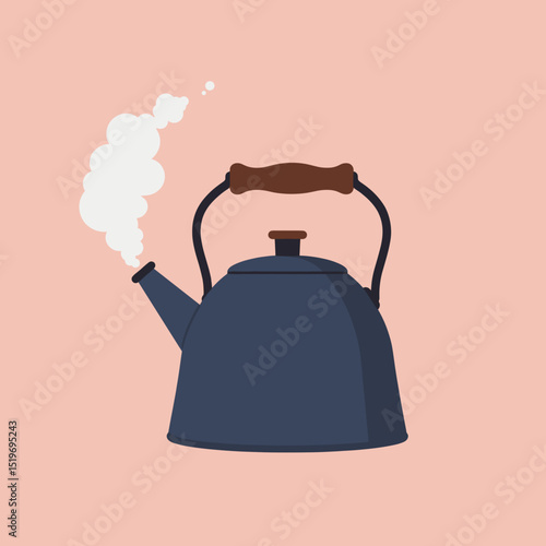 A steaming kettle on a pastel background, symbolizing warmth and comfort in a cozy kitchen