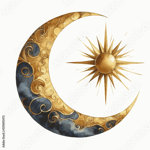 Gilded Curve Golden Crescent isolated watercolor vector illustration svg