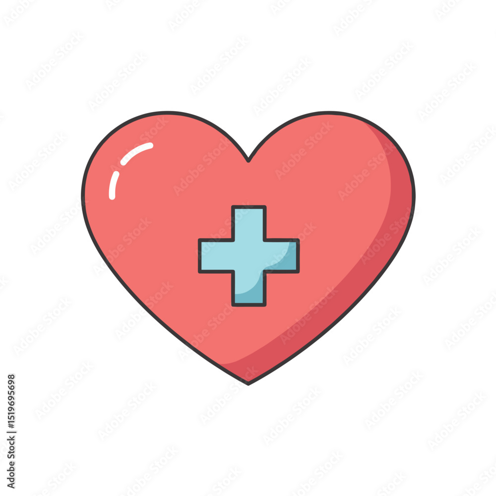 Heart with medical cross symbolizing health and wellness in a minimalist design Heart with medical cross symbolizing health and wellness in a minimalist design