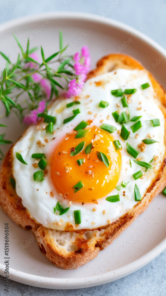Rustic Breakfast Scene Overhead Display Of Fried Egg On Artisan Toast For Comfort Food Rustic Breakfast Scene Overhead Display Of Fried Egg On Artisan Toast For Comfort Food