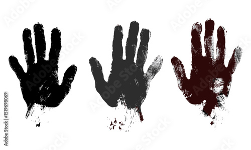 Black hand print, paint ink isolated on white, vector illustration, abstract art, ink splatter, hand texture, hand stamp, grunge design, art print, black ink splash, creative hand.