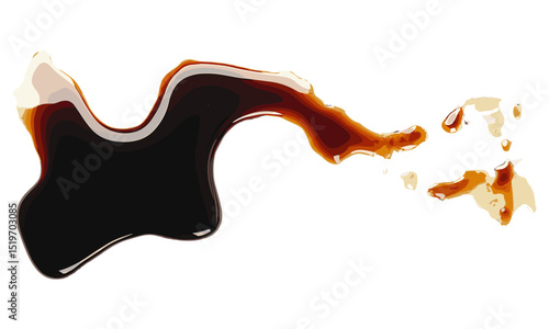 Soy sauce splash, isolated on white, vector illustration, spilled liquid, food art, cooking splatter, messy kitchen, culinary design, kitchen spill, condiment drop.