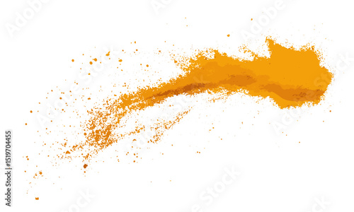 Turmeric powder flying, vector illustration, isolated on white background, organic spice, yellow powder, turmeric root, healthy ingredients, wellness, cooking, vibrant color.