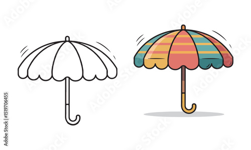 Vector colorful beach umbrella icon. Cute flat parasol illustration isolated on white background. Vacation cartoon clipart