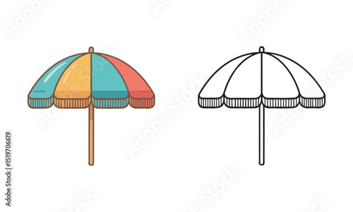 Vector colorful beach umbrella icon. Cute flat parasol illustration isolated on white background. Vacation cartoon clipart