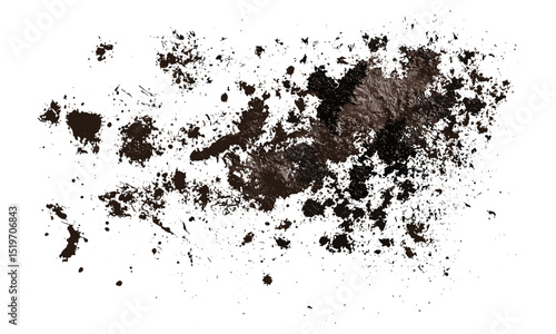 Stains, wet mud texture, water droplets, isolated on white, dirt surface, top view, grunge texture, vector illustration, soil texture, earthy tones, natural dirt.