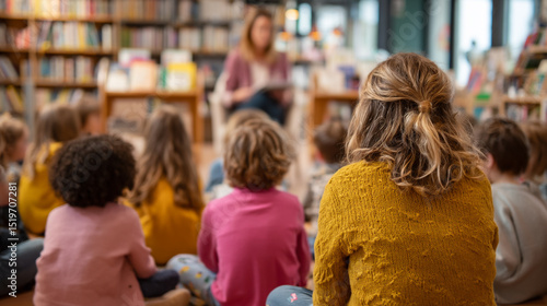 Wallpaper Mural Children's Reading Group in Library: Interactive Storytime Fosters Learning and Development Torontodigital.ca