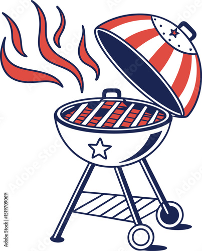 Grilling Food Illustration Vector Art Cooking Over Fire Pit Design