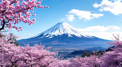 mt fuji and cherry blossoms