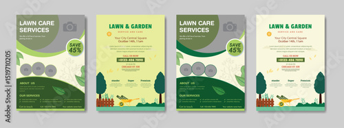 Landscape Gardening Services Lawn Care Flyer Template with Green and Yellow Accents