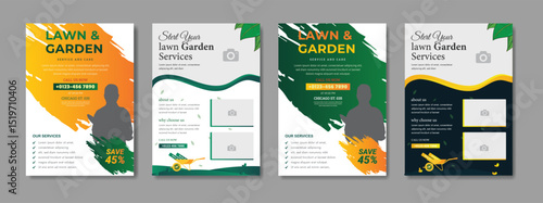 Landscape Gardening Services Lawn Care Flyer Template with Green and Yellow Accents