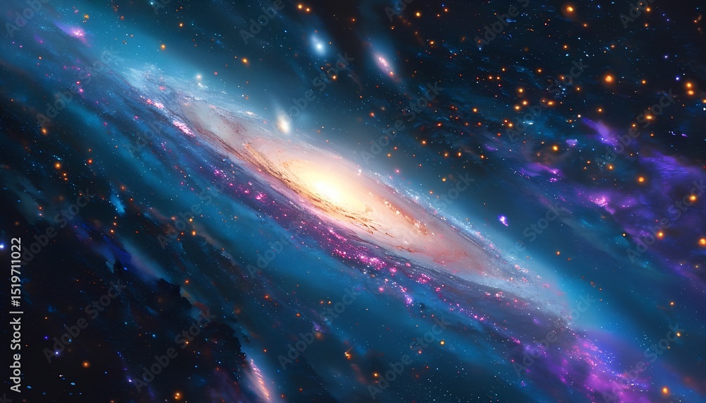 Fototapeta premium A Majestic Spiral Galaxy Displaying Vibrant Hues of Blue Purple and Gold Adorned with Countless Stars and Cosmic Dust Creating a Breathtaking Celestial Tapestry