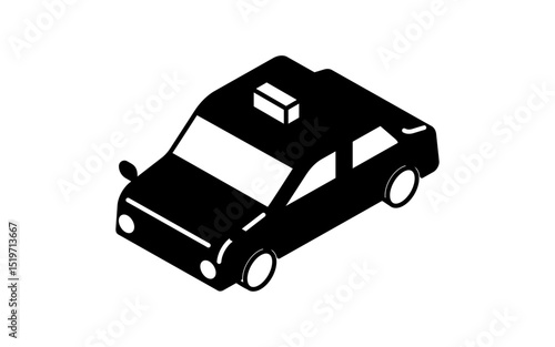 Vehicle icon, simple and cute isometric black and white line drawing icon of cab