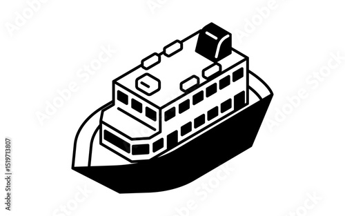 Vehicle icon, simple and cute isometric black and white line drawing icon of a cruiser