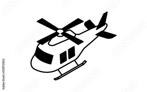 Vehicle icon, simple and cute isometric black and white line drawing icon of a helicopter