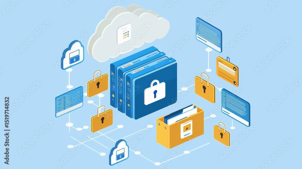 Fototapeta premium Depiction of interconnected files highlighting cybersecurity measures.
