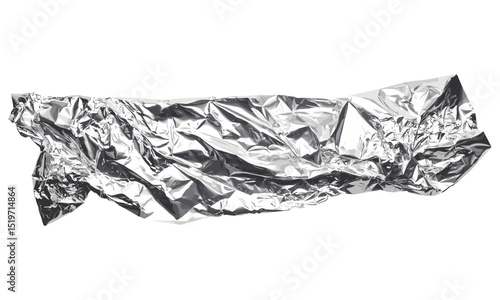 Aluminum foil scrap isolated on white, wrinkled texture, crushed silver sheet, vector illustration, household metal waste, kitchen foil material, packaging element.