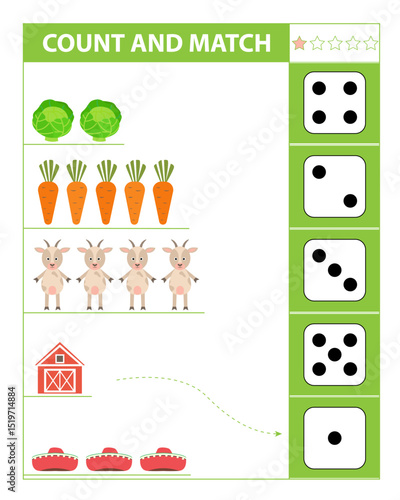 Count and match objects with goat. Numbers 1-5.
