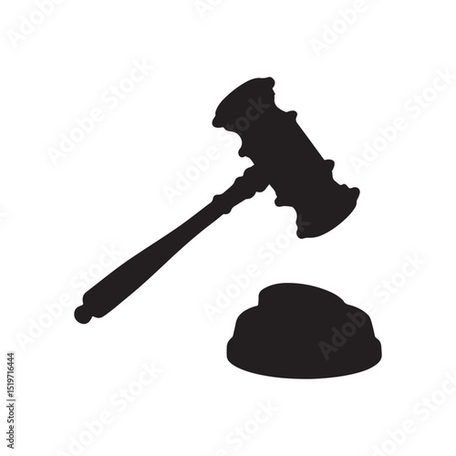 Flat icon of judge gavel or auction hammer on white background.