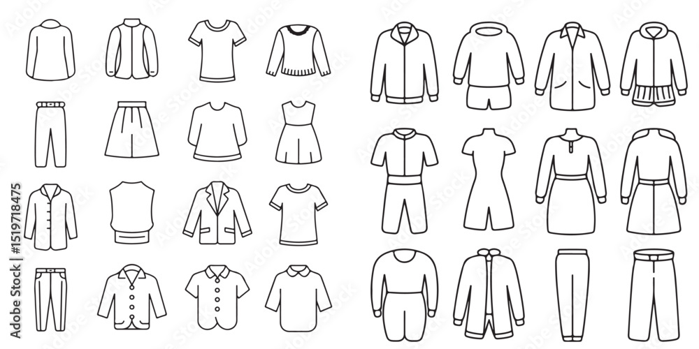 Collection of Black and White Clothing Icons, Collection of Black and White Clothing Icons,