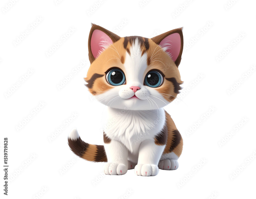 Fototapeta premium A Small Cartoon Cat Posing for a Photo Surrounded by a Plain transparent Background Studio Shot