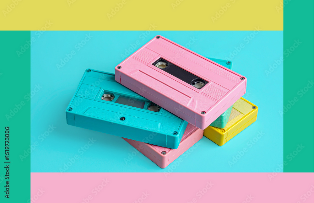 retro cassette tape. Stack of Pastel music cassettes, Tapes retro cassette tape. Stack of Pastel music cassettes, Tapes